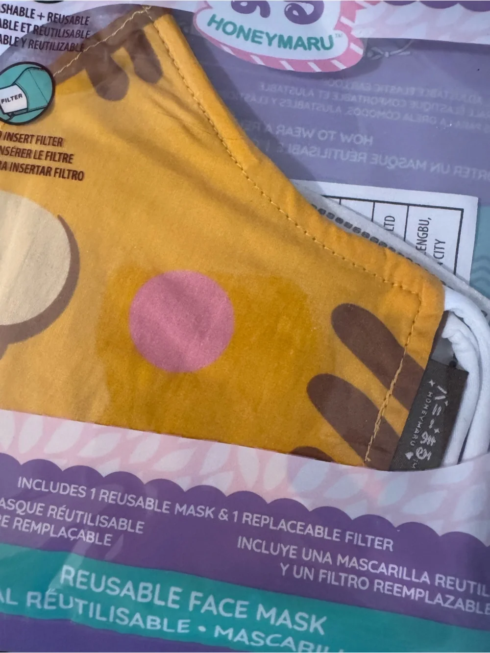 Honey Maru Cutesy design Reusable Adult Face Mask — NWT — Sealed.